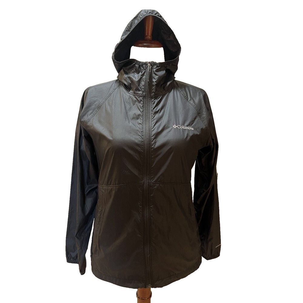 Columbia Sportswear Womens Hooded Omni-Tech Shell Rain Jacket Black Size Small